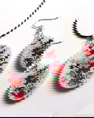 set bijuterii lemn cu flori 41825