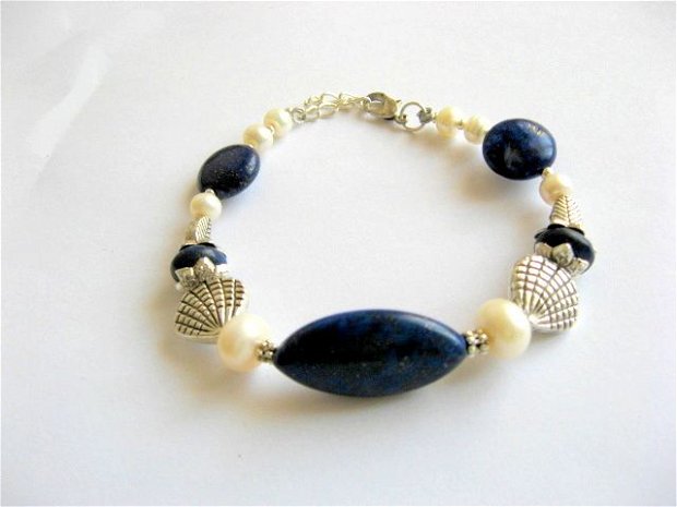 bratara lapis lazuli si  perle naturale 15565
