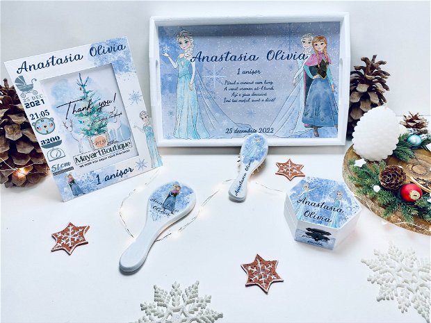 Set aniversar personalizat 1 anisor de Craciun - Frozen - Elsa