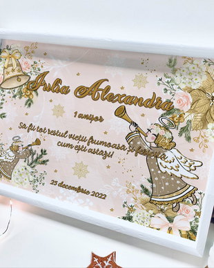 Set aniversar personalizat 1 anisor de Craciun - Golden Angel