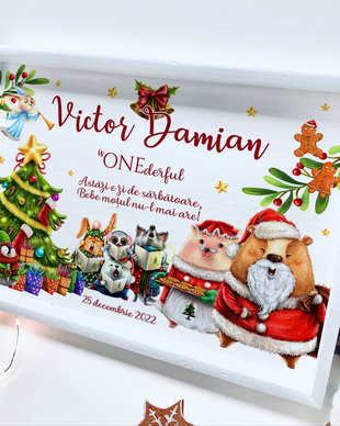 Set aniversar personalizat 1 anisor de Craciun - Jingle Bears