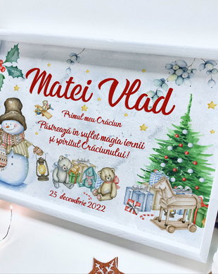 Set aniversar personalizat 1 anisor de Craciun - Magic Snowman
