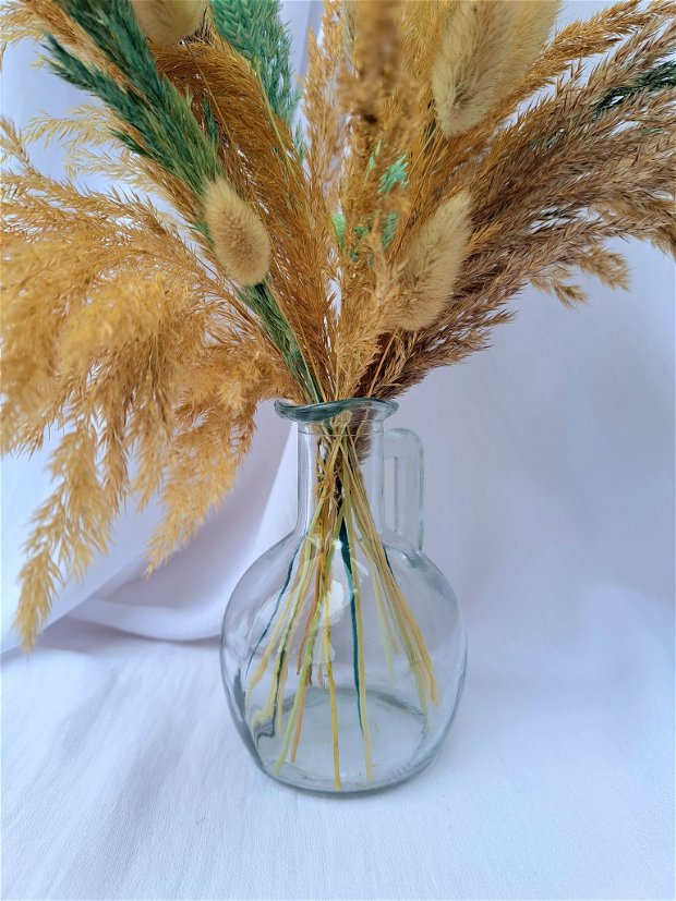 Aranjament floral în vază sticlă ,Bej Turquoise