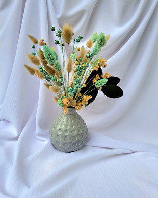 Aranjament floral în vază sticlă, Bej Turquoise