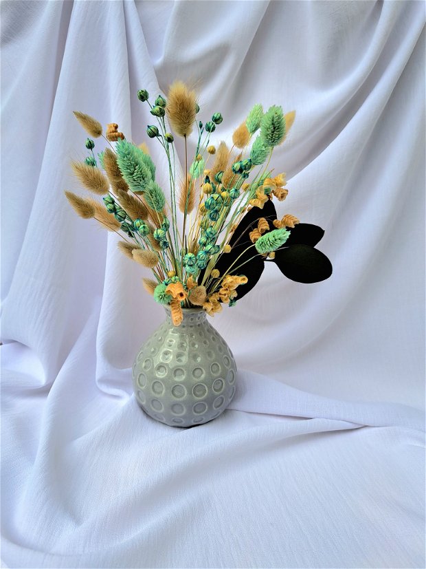 Aranjament floral în vază sticlă, Bej Turquoise
