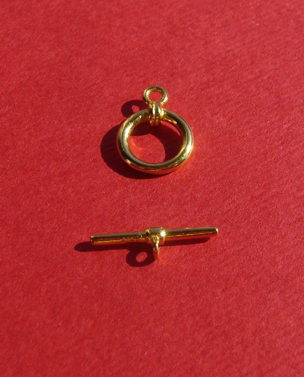 Inchizatoare toggle rotunda din argint .925 placat cu aur aprox 10x13.5 mm cu 4x14 mm