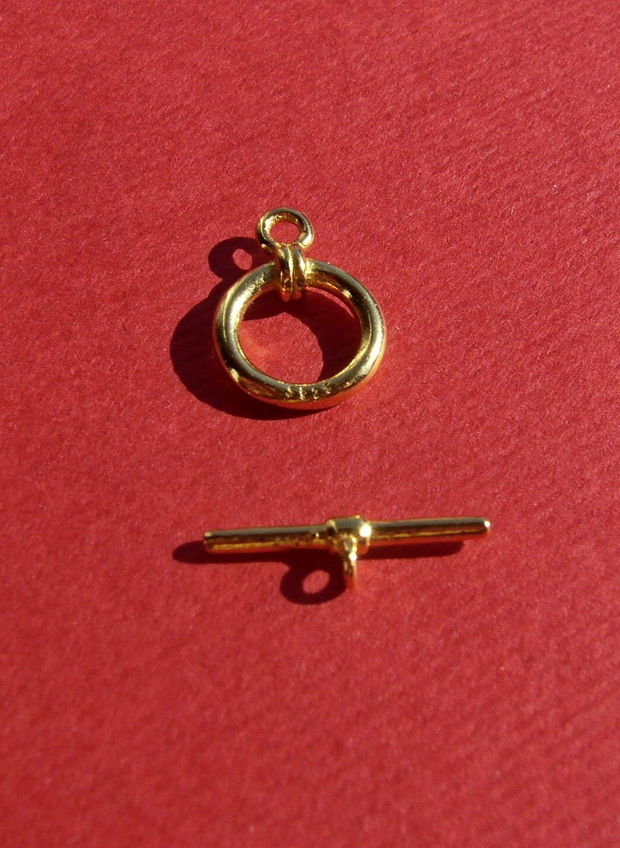 Inchizatoare toggle rotunda din argint .925 placat cu aur aprox 10x13.5 mm cu 4x14 mm