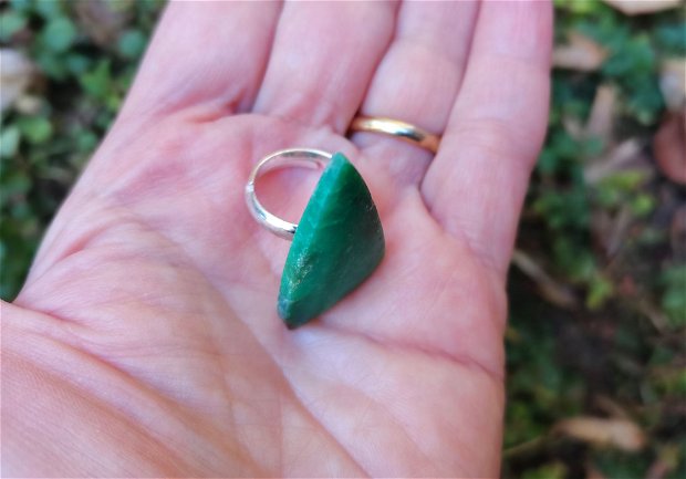 Inel Crisopraz bio si Argint 925 - IN1129 - Inel verde reglabil, inel pietre semipretioase, cadou romantic, cristaloterapie, cristale vindecatoare