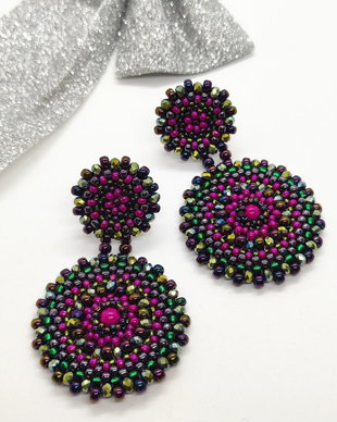 Cercei Mandala Cristal fucsia-verde