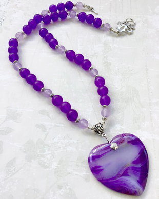 Colier inima agate mov