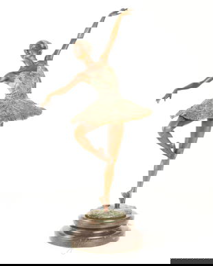 Balerina - statueta din bronz pictat pe soclu din mamura