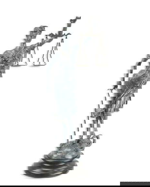 Justitia cu finisaj verde - statueta din bronz pe soclu din marmura