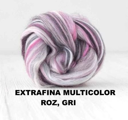 lana extrafina -MULTICOLOR roz/gri-50g