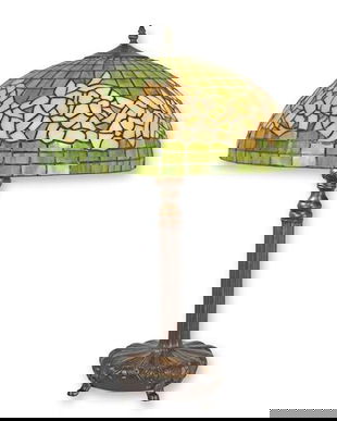 Lampa Tiffany de podea cu abajur verde cu flori bej