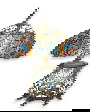 Lampa de masa Tiffany cu abajur albastru cu libelule