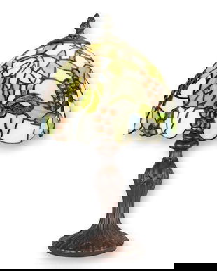 Lampa de masa Tiffany cu abajur alb cu struguri