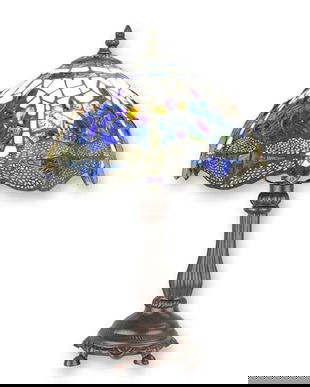 Lampa de masa Tiffany cu abajur albastru cu libelule