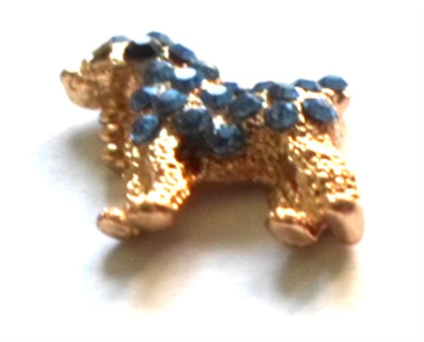 Pandantiv metalic catel auriu cu strasuri sticla albastre