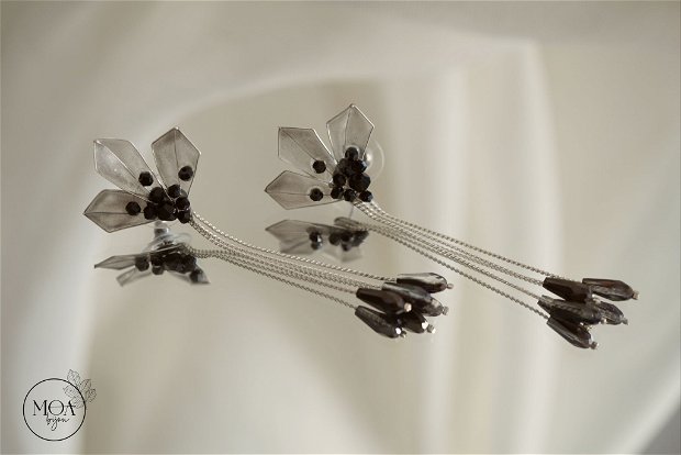 ASH - Cercei semi - transparenti cu cristale negre si gri