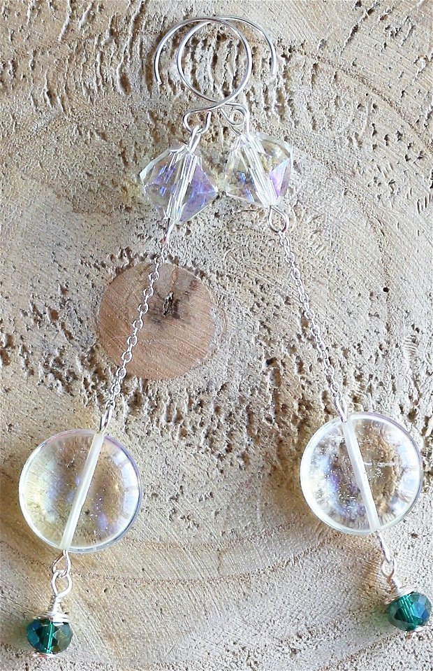 Cercei handmade cu cristale si rondele de sticla