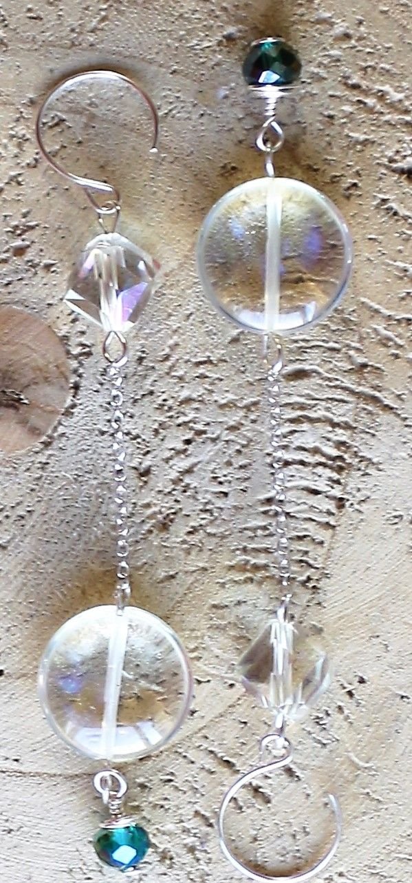 Cercei handmade cu cristale si rondele de sticla