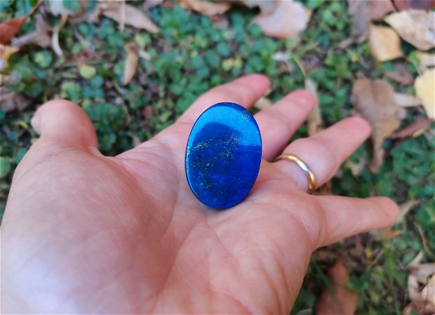 Inel Lapis lazuli si Argint 925 - IN1130 - Inel albastru reglabil, inel supradimensionat, cadou sotie, inel cadou, cadou 8 martie, cadou Craciun, cristale vindecatoare, cristaloterapie, cristale de colectie