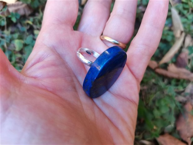 Inel Lapis lazuli si Argint 925 - IN1130 - Inel albastru reglabil, inel supradimensionat, cadou sotie, inel cadou, cadou 8 martie, cadou Craciun, cristale vindecatoare, cristaloterapie, cristale de colectie