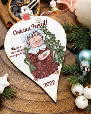 Glob Craciun Personalizat din Lemn - Bunica