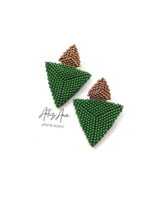 Cercei triunghi verde-bronz