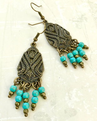 cercei boho bronz & turcoaz
