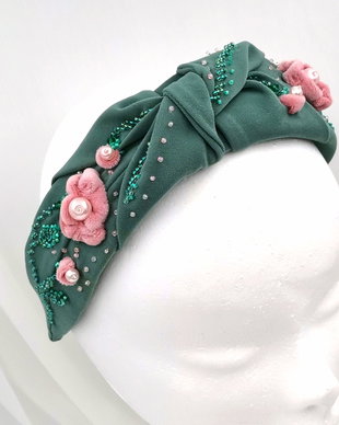 Bentiță catifea - cu flori 3D - Pink Powder Flowerss