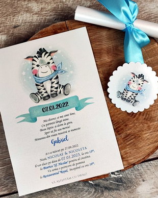 invitatie botez ADORABLE ZEBRA