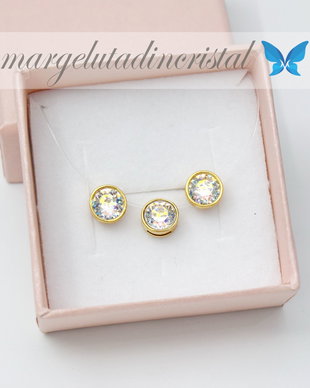 Set Swarovski / Colier Fir Transparent / Cercei  Argint 925 placat cu aur