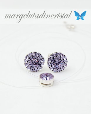 Set Swarovski / Cercei si lantisor fir tranparent / Argint 925