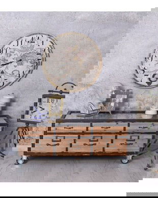 Masa industriala din lemn masiv maro cu metal