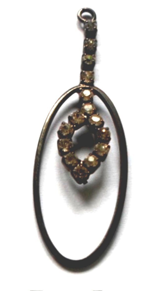 Pandantiv metalic oval rama cu pendul oval gun metal-negru si strasuri sticla alba