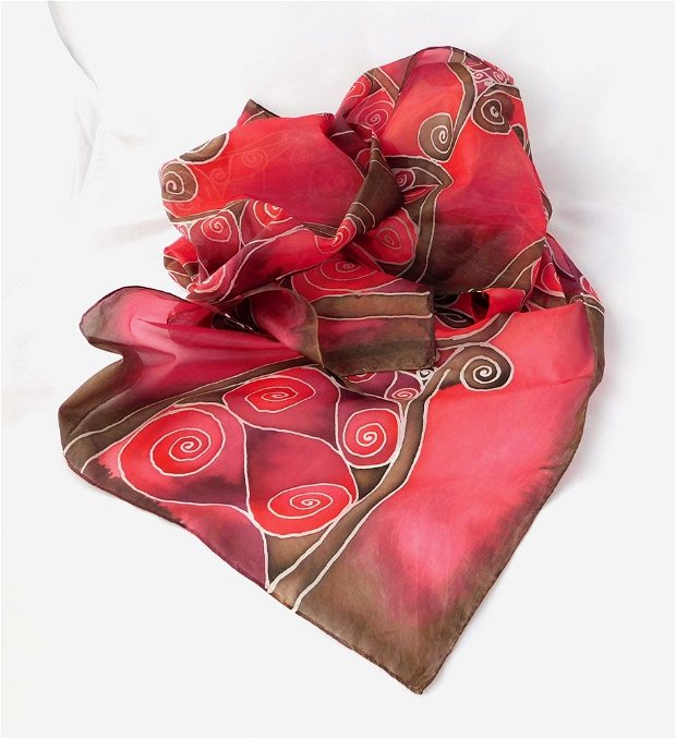 Eșarfă din mătase naturală roșu- vișiniu - Colecția Harmony