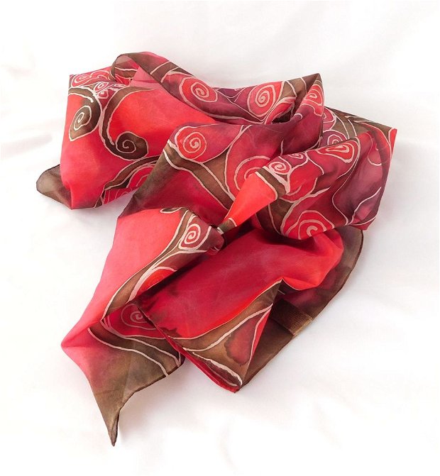 Eșarfă din mătase naturală roșu- vișiniu - Colecția Harmony