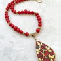 Colier Nepalez coral & Jad rosu