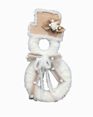 Decoratiune handmade pentru Craciun, om de zapada cu palarie, alb bej, 45 x 22 cm (3041)