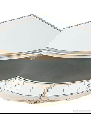 Masa TV de colt din lemn masiv argintiu cu oglinda