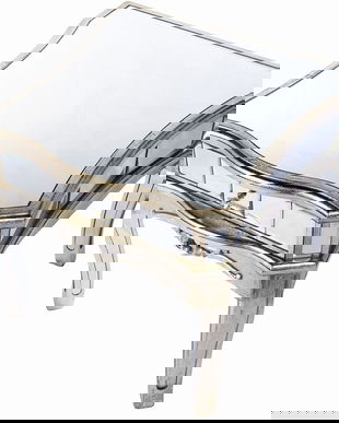 Masuta cafea din lemn masiv argintiu cu oglinda