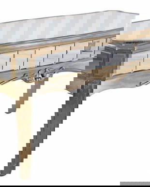 Masa mare de cafea din lemn masiv argintiu cu oglinda