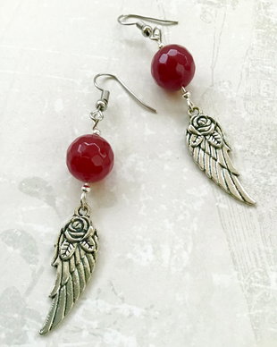 Cercei agate ciclam & aripi inger