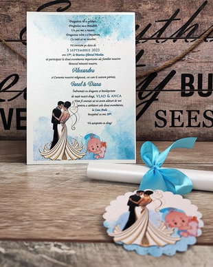 Invitatie papirus N+B Baietel