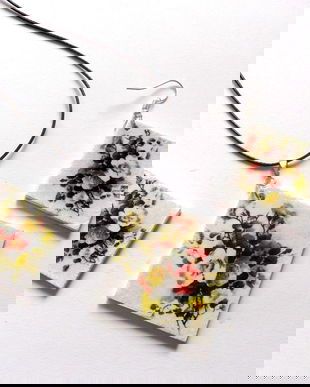 set bijuterii lemn flori 41810