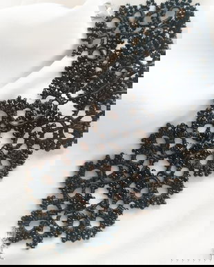 Bratara dantela neagra cu margelute negre, bratara dantela frivolite, cadou Craciun, bijuterii unicat