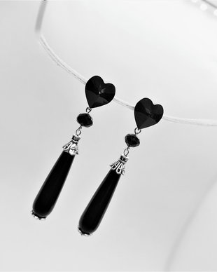 cercei cu agate negre si cristale Swarovski