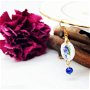 Cercei "Blue Romance" din fragmente de portelan, cu tortite de inox auriu si perla de crescatorie