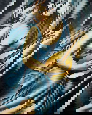 Doamna in bleu - pictura Art Deco ulei pe panza